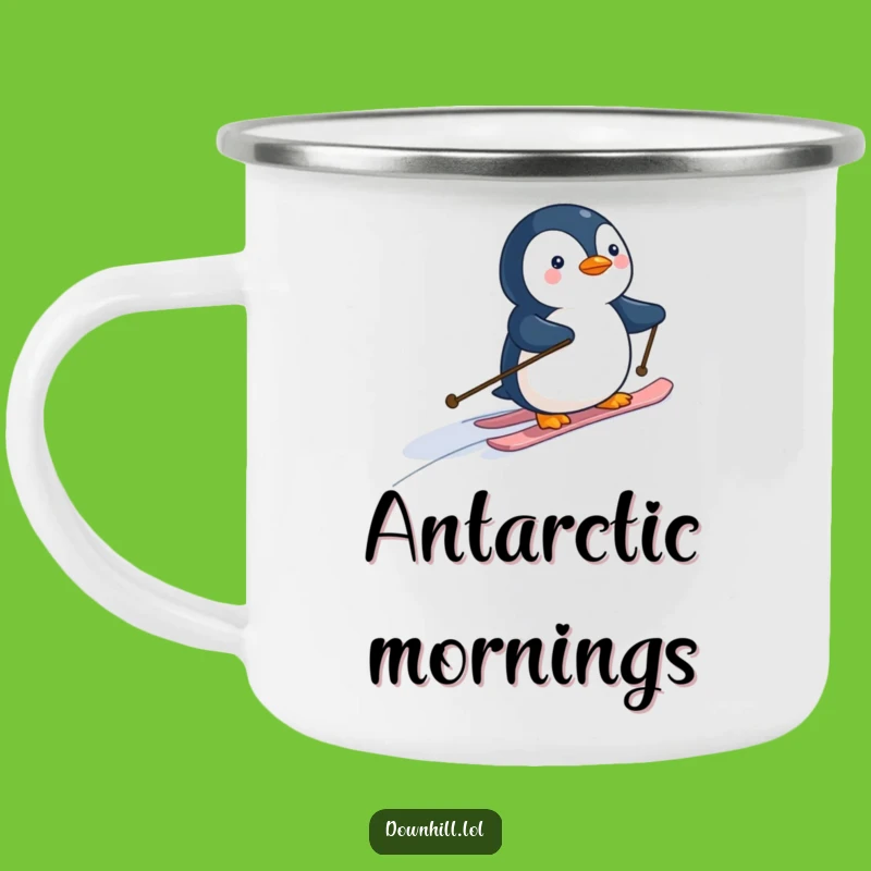 Funny Penguin Skier Camping Mug - Durable Cartoon Cup for Outdoor Laughs