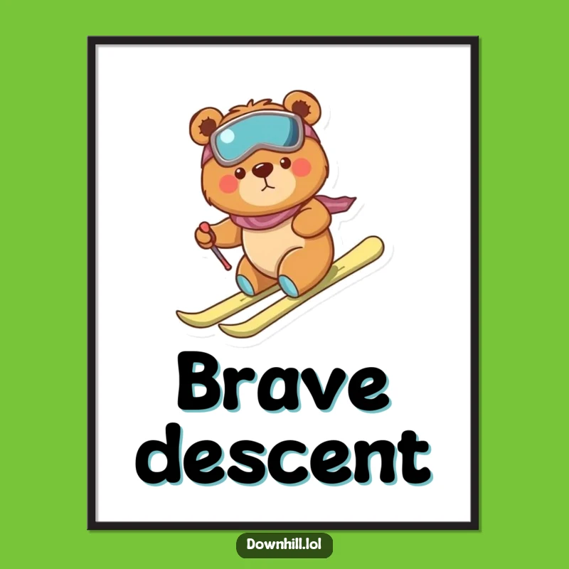 Funny Bear Skier Digital Art Print - Instant Brave Cheer for Your Walls