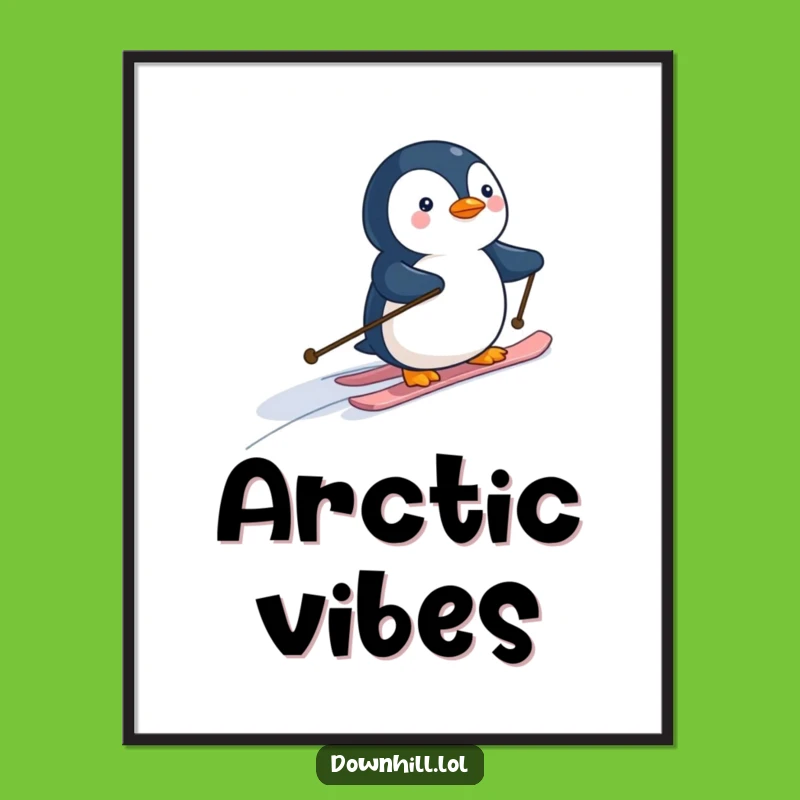 Funny Penguin Skier Digital Art Print - Instant Cartoon Joy for Your Walls