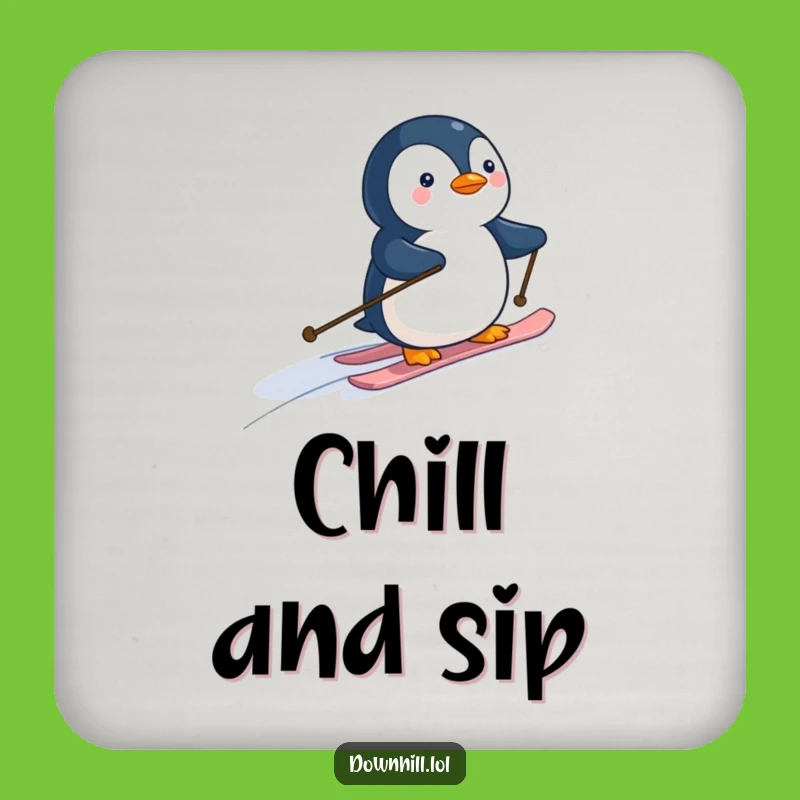 Funny Penguin Skier Drink Coaster - Protect Surfaces with Cartoon Humor