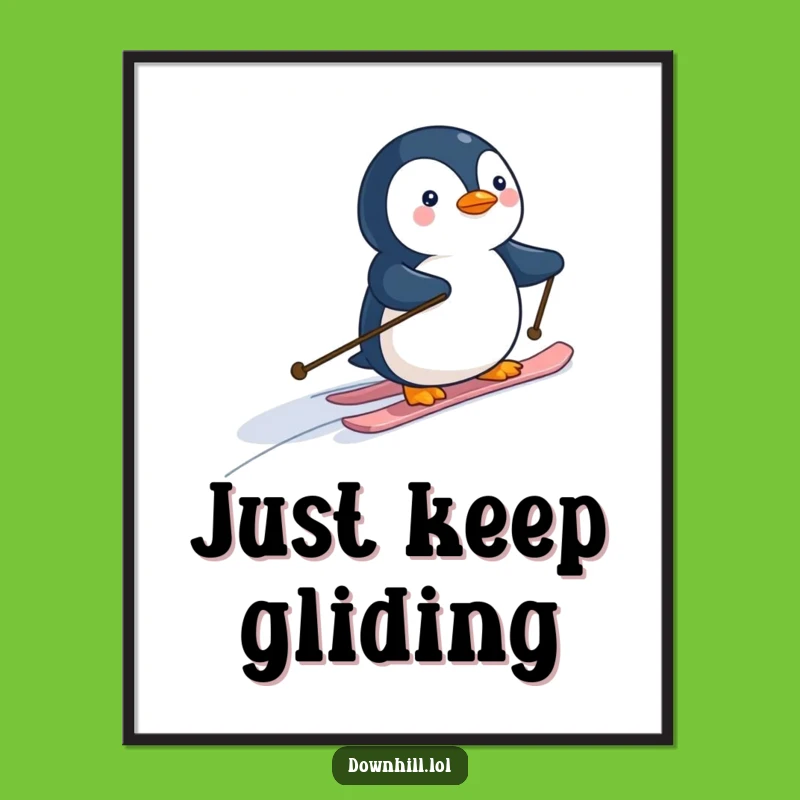Funny Penguin Skier Poster - Whimsical Cartoon Art for a Laugh