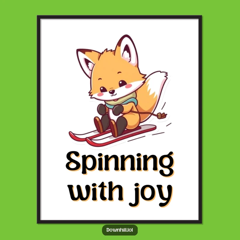 Funny Fox Skier Poster - Whimsical Playful Art for Joyful Decor