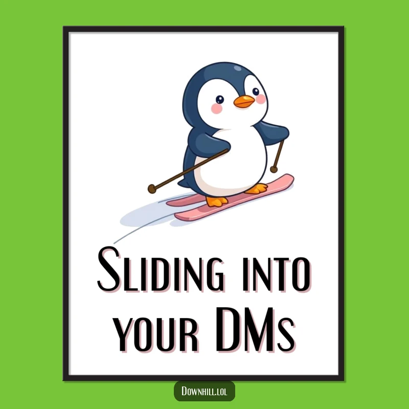 Free Printable Penguin Skiing Wall Art - Funny Downloadable Decor for Winter Lovers