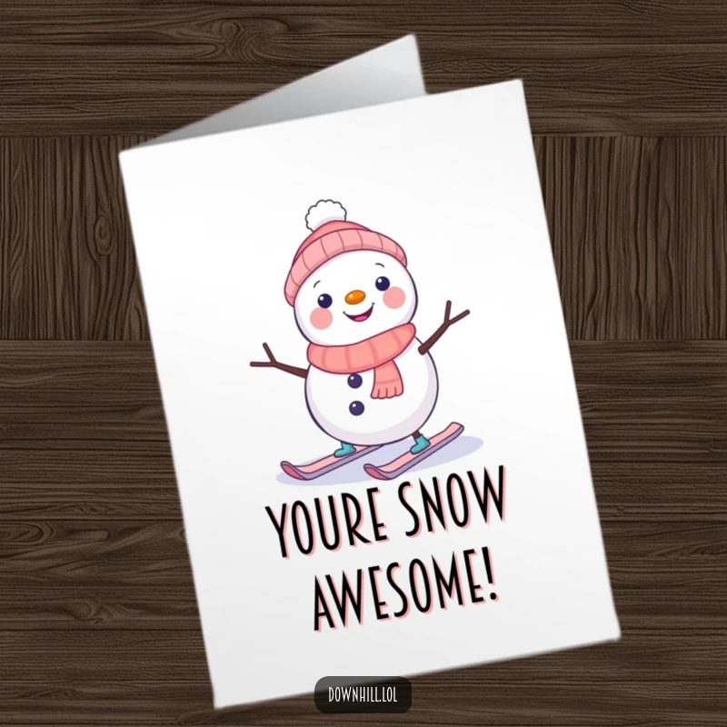 Funny Free Printable Congratulations Card: A cheerful snowman with tiny skis wobbles hilariously, celebrating your awesome accomplishment.