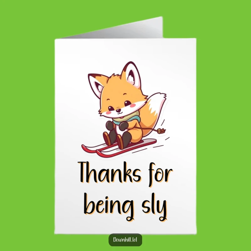 Free Printable Fox Cub Skiing Thank You Card - Playful Downloadable Gift of Appreciation